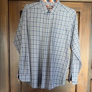 Johnston & Murphy Navy Checkered Button Down Shirt